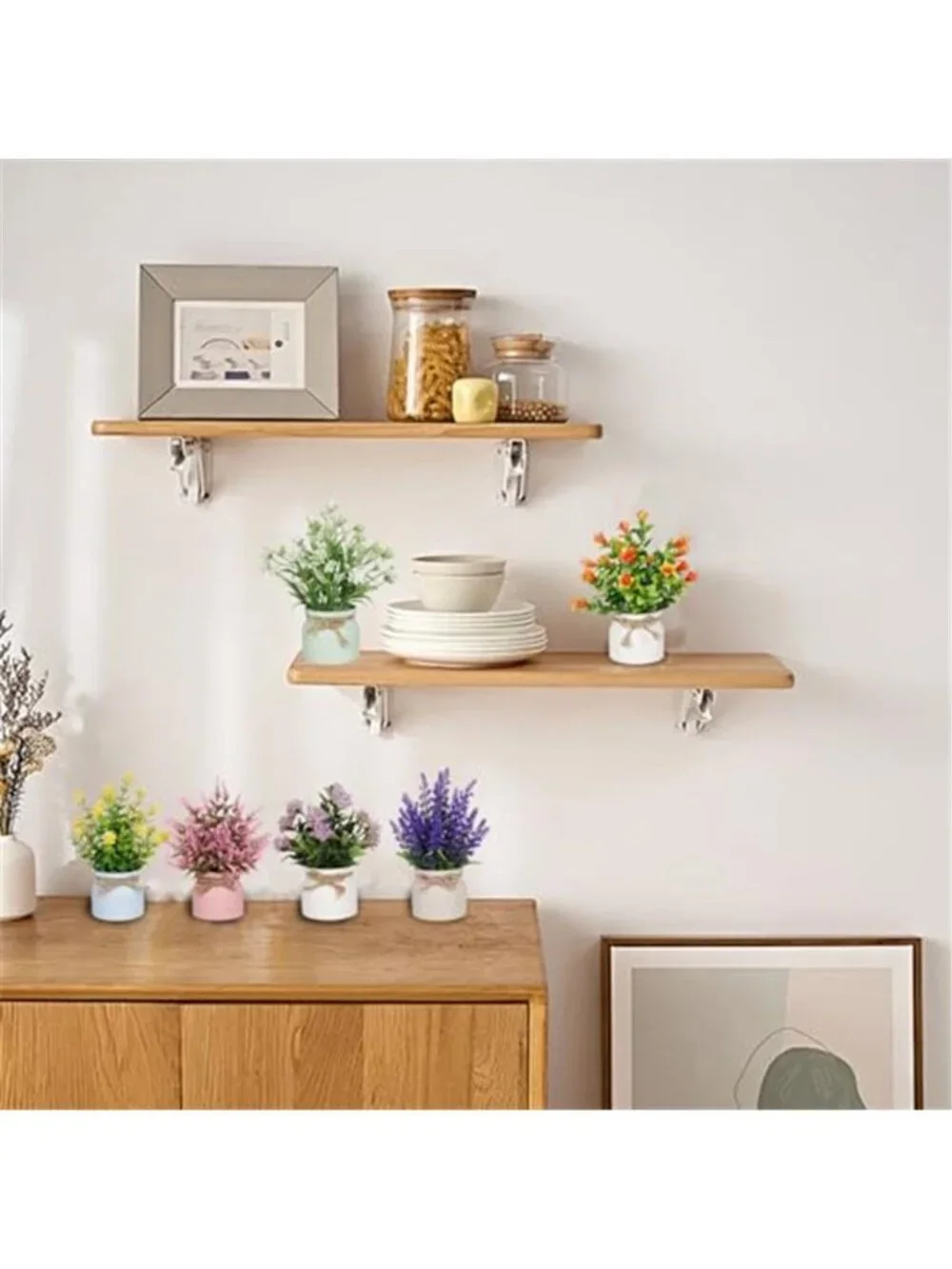Artificial Potted Flowers Faux Plants Mini Home Office Shelf Decor 6 Piece Set